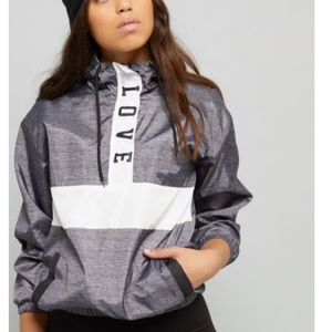 Heather Gray Colorblock Pattern Love Windbreaker